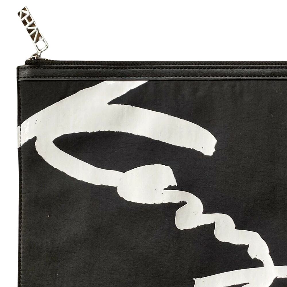KENZO Clutch Bag Hand Black Nylon Jacquard Logo Zipper Casual Tablet Men EUC